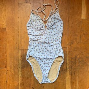 J Crew Powder Blue and Brown Halter Swimsuit